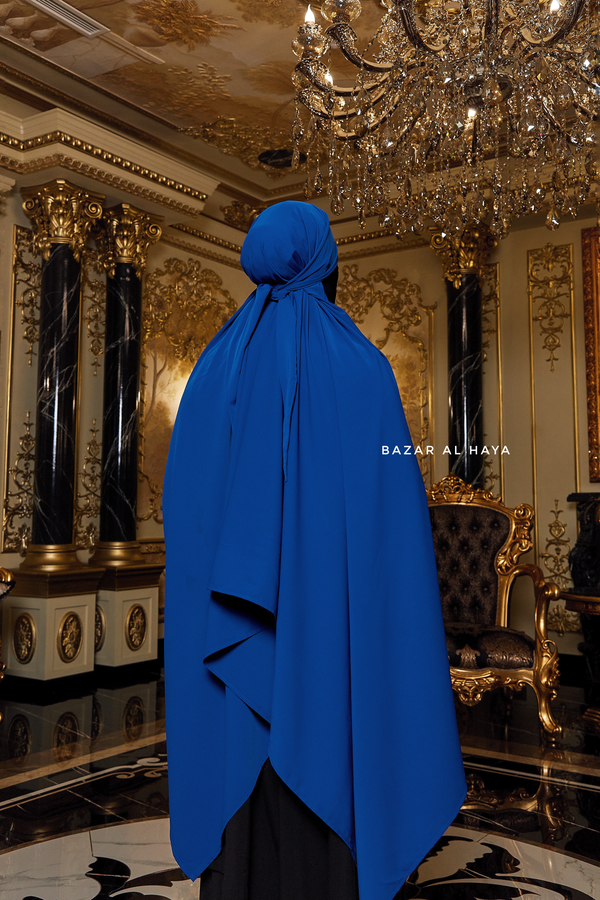 Tie Back Royal Blue Scarf & Khimar In Long Rectangle Shape - Style & More