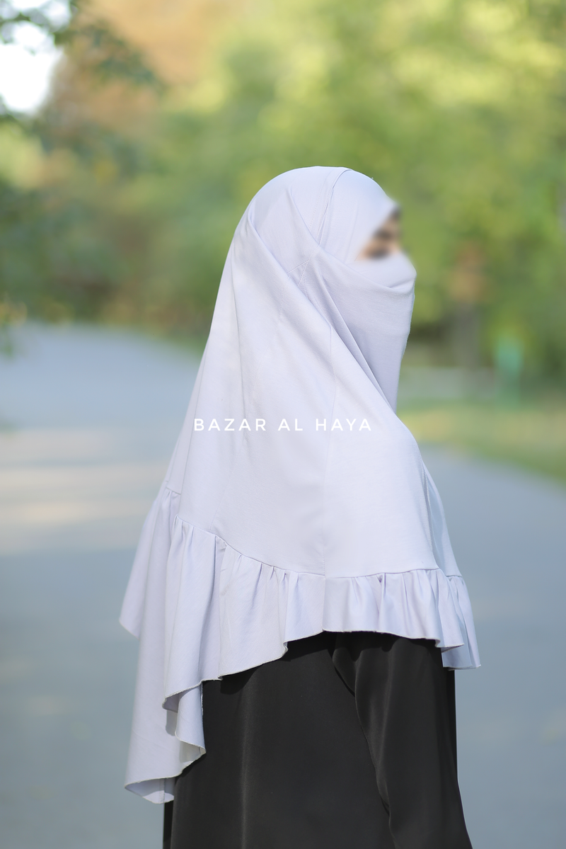 Silver Tieback Ruffle Short Khimar - Soft Cotton