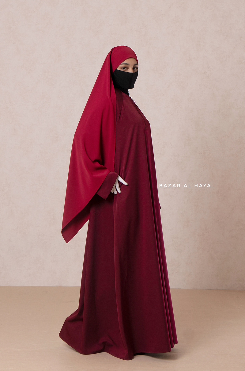 Maroon Madina Abaya - Soft Relaxed Fit - Mediumweight Silk Crepe