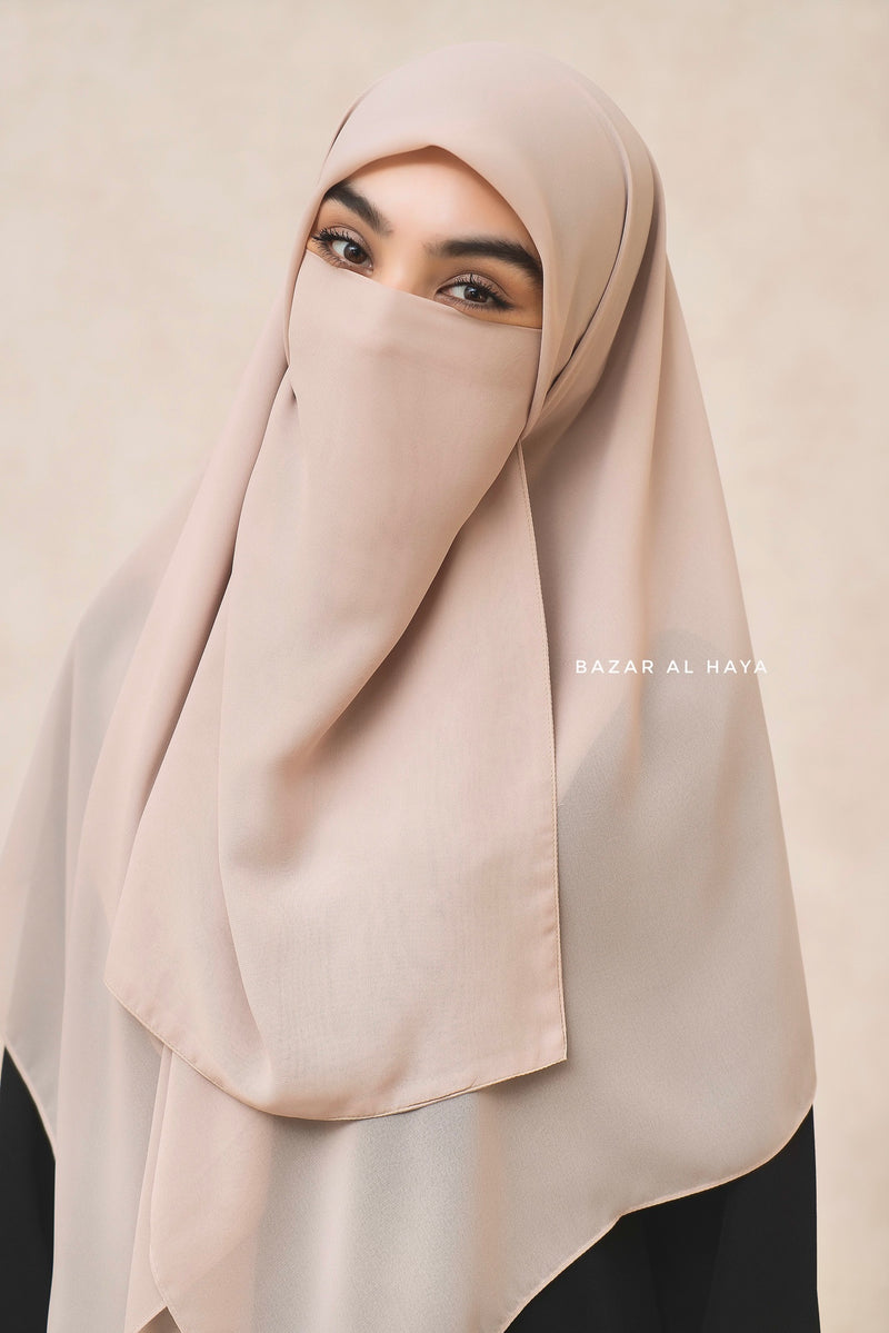 Creme Beige Scarf With Half Niqab Set - Super Breathable - Medium & Large