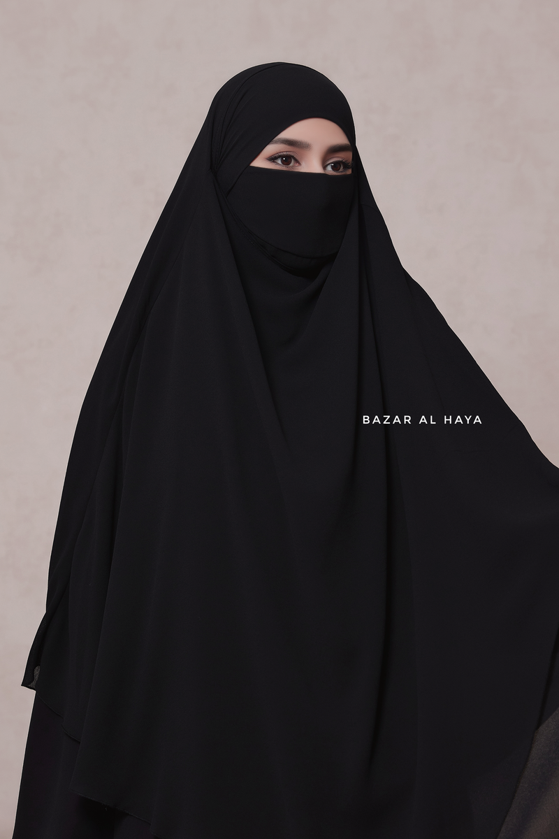 Black Pari Two Layered Maxi Diamond Khimar - Crepe Chiffon