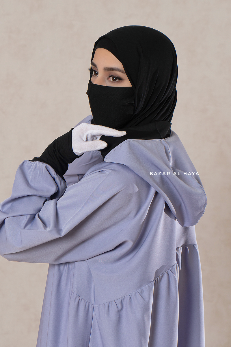 Kalina Lilac Hooded Abaya Dress With Pockets - Soft Crepe Cotton