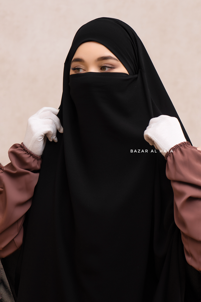 Black Pari Two Layered Diamond Khimar - Crepe Chiffon