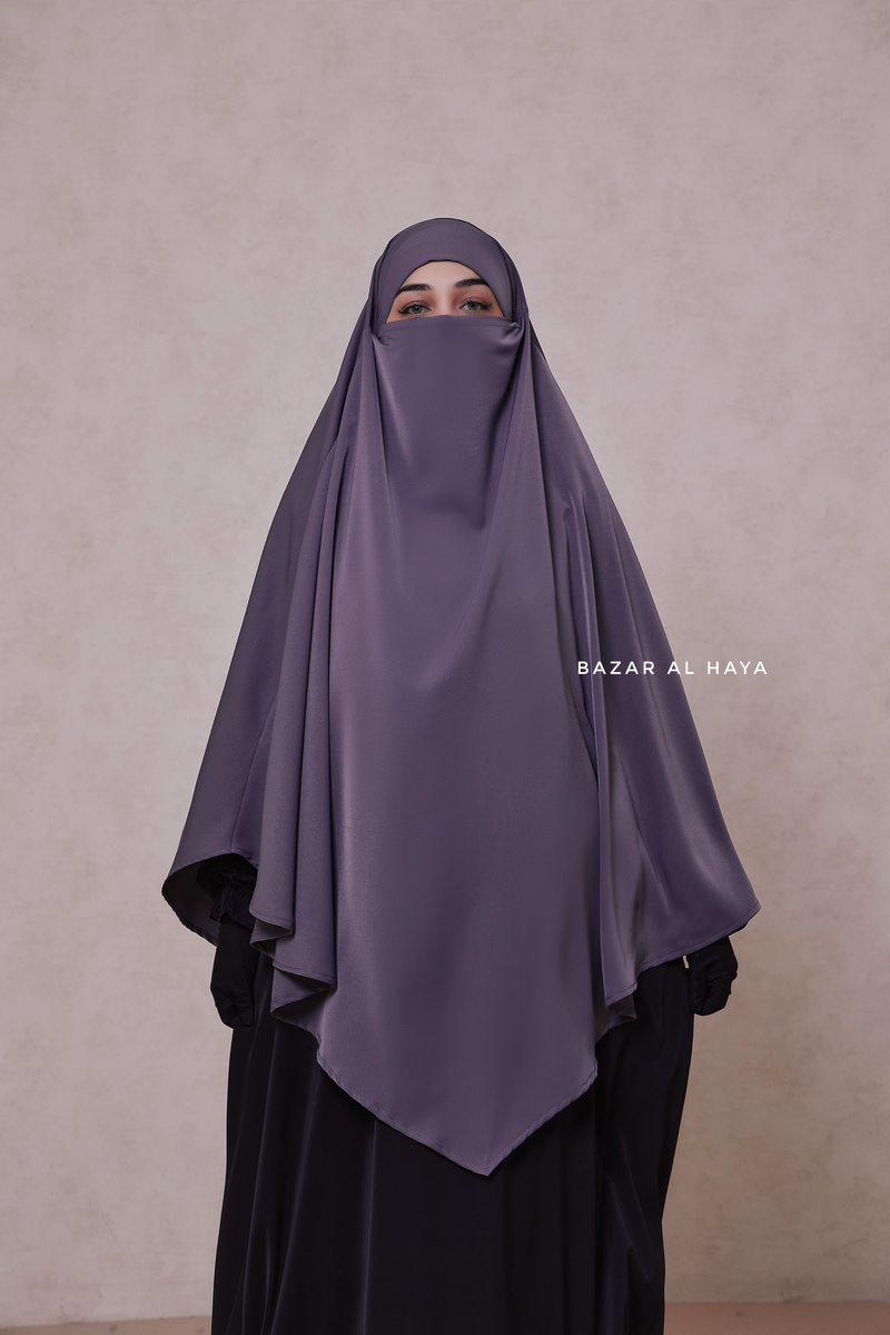 Steel Grey Long Mubarak Diamond Khimar - Nida Extra Long