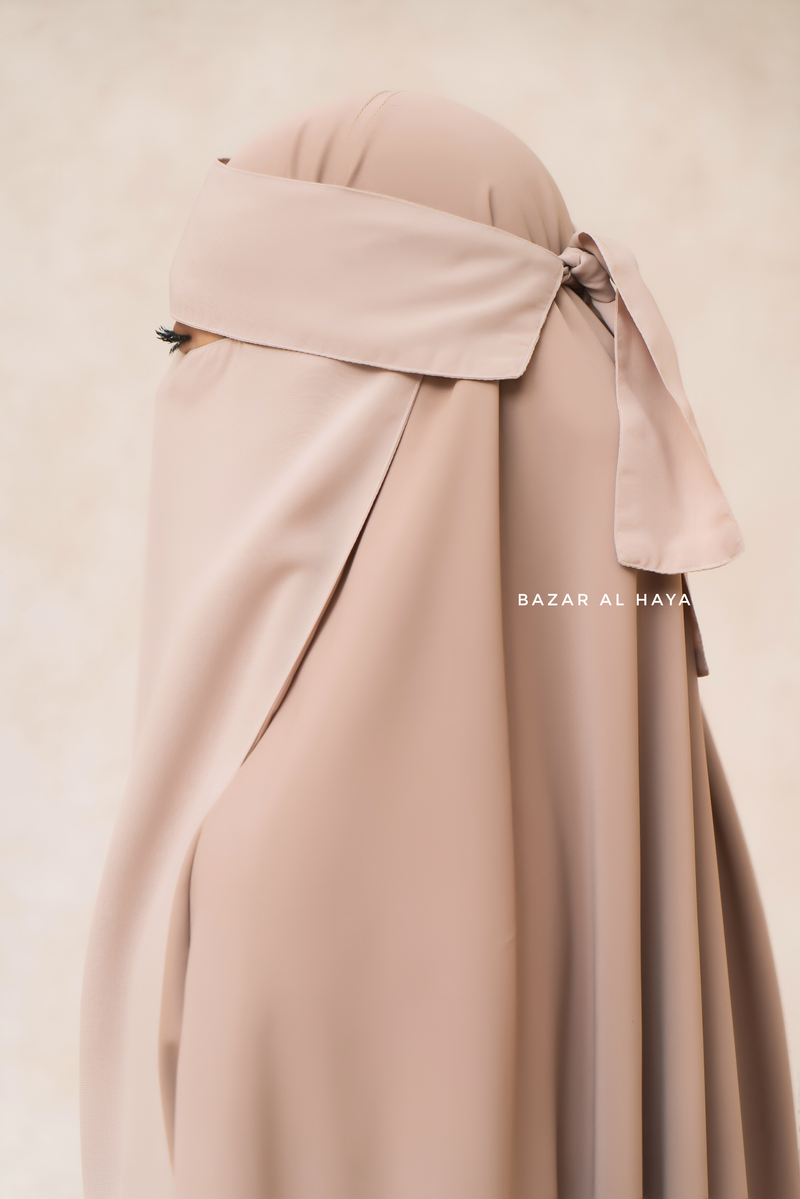 Creme Beige Flap Single Niqab - Super Breathable Veil - Medium & Large