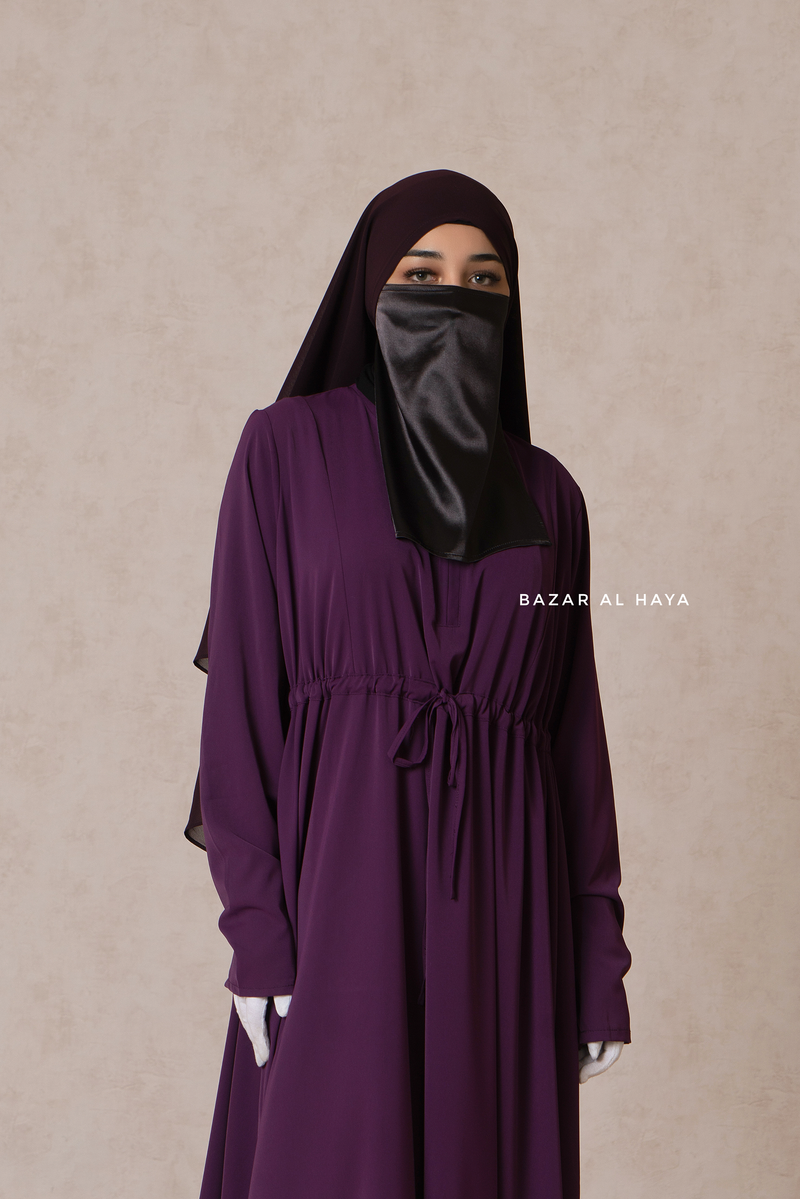 Purple Salam 3 Belted Abaya Dress - Front Zipper & Zipper Sleeves - Nida