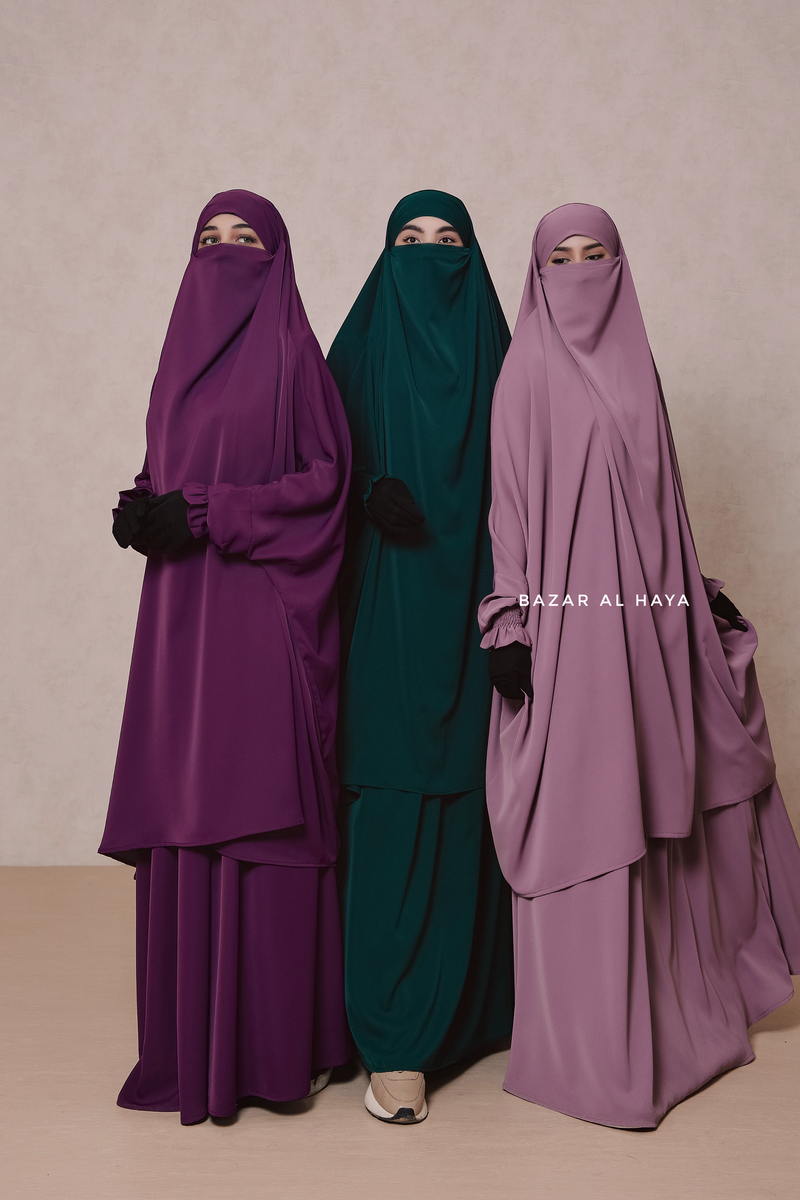 Hoor - Two Piece Jilbab With Skirt Set - Silk Crepe