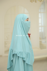 Mint Tieback Ruffle Short Khimar - Soft Cotton