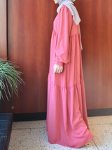 Pink Coral Saha Abaya - Elegant With Front Buttons - Nida