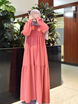 Pink Coral Saha Abaya - Elegant With Front Buttons - Nida