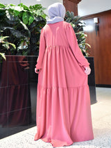 Pink Coral Saha Abaya - Elegant With Front Buttons - Nida