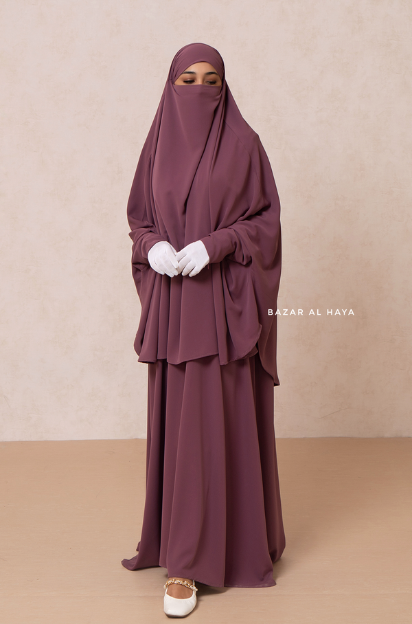 Yasmin Grape Two Piece Jilbab, Dress & Khimar - Long & Loose Style, Light Soft Breathable Fabric