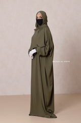 Olive Prayer / Salah Dress One Piece Jilbab 100% Cotton - Super Breathable Comfy Style