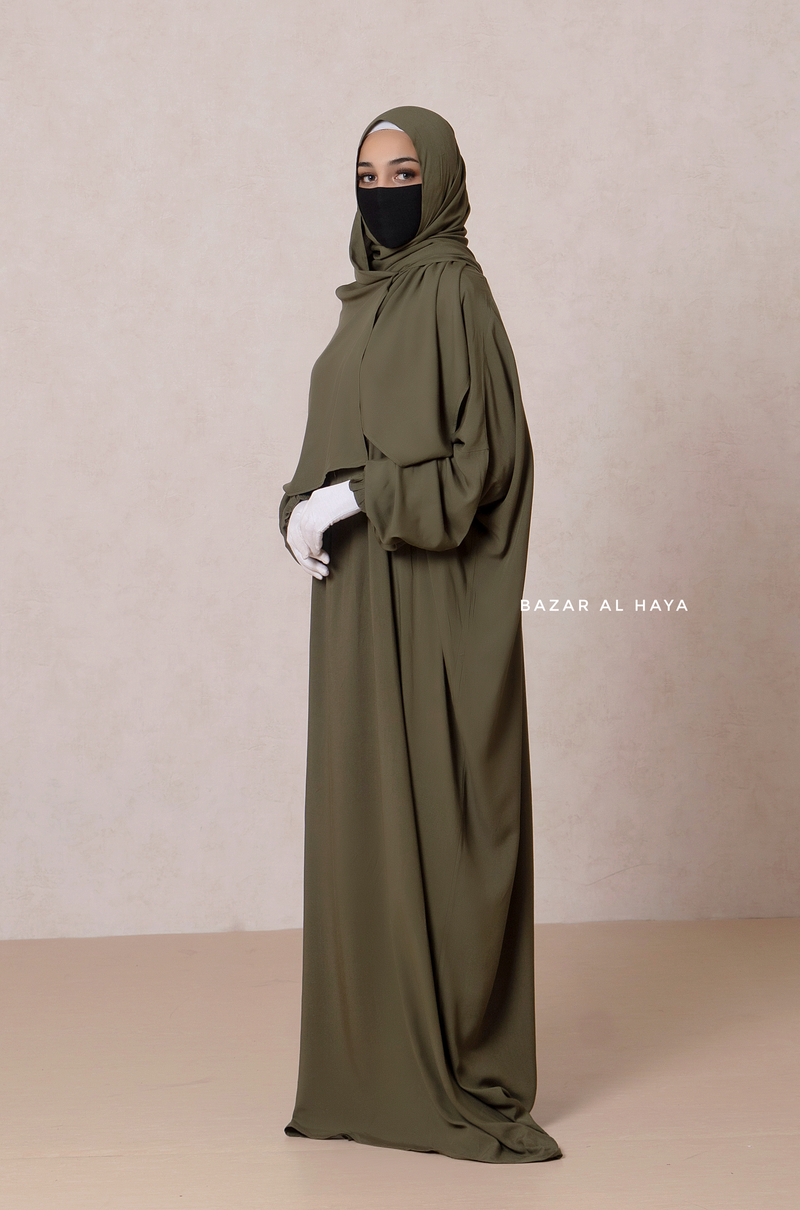 Olive Prayer / Salah Dress One Piece Jilbab 100% Cotton - Super Breathable Comfy Style