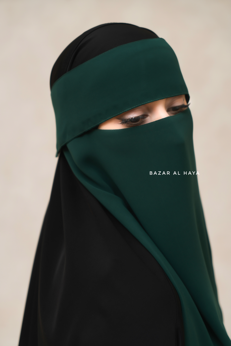 Emerald Green Flap Single Niqab - Super Breathable Veil - Large