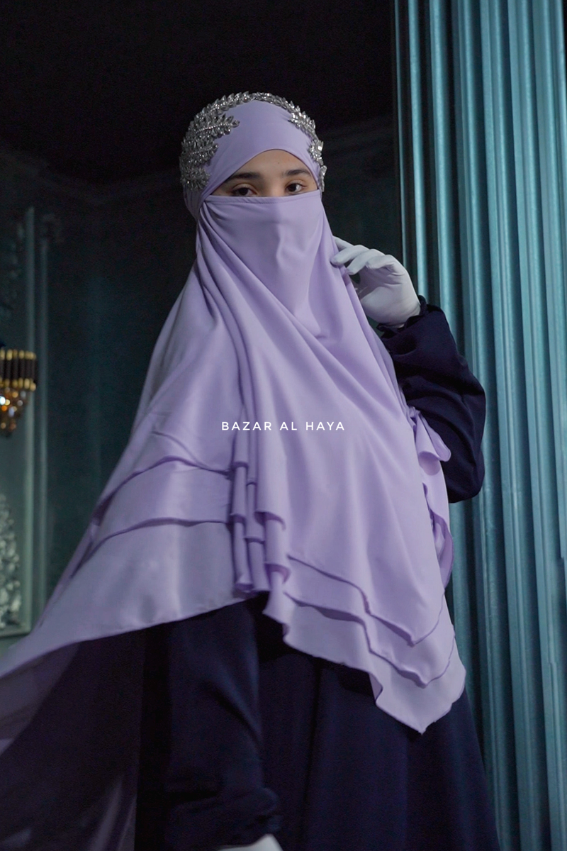 Lilac Aiza Three Layered Diamond Khimar - Premium Stretch