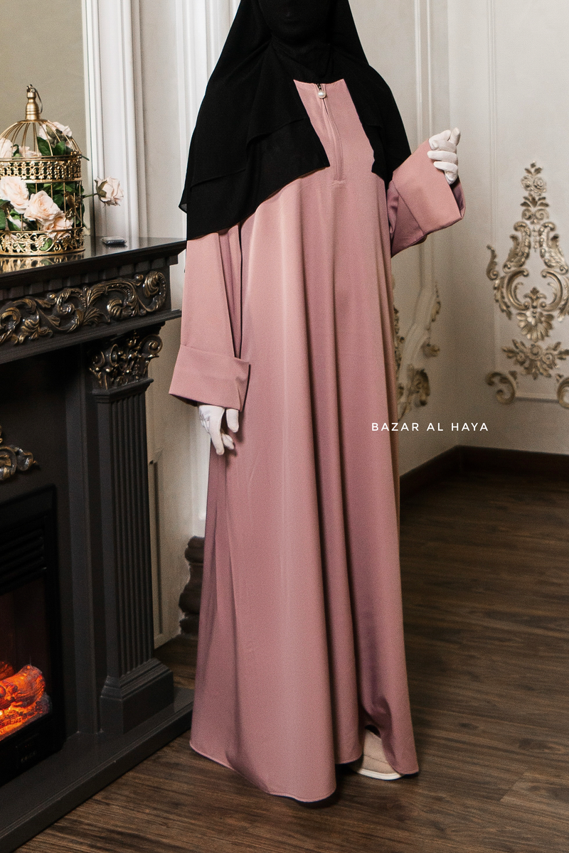 Madina Dusty Rose Abaya - Soft Relaxed Fit - Mediumweight Silk Crepe