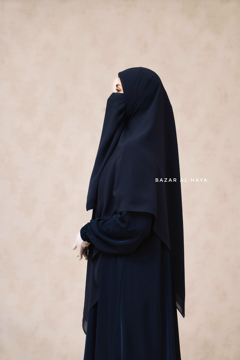 Dark Blue Square Scarf With Half Niqab Set - Super Breathable - Quality