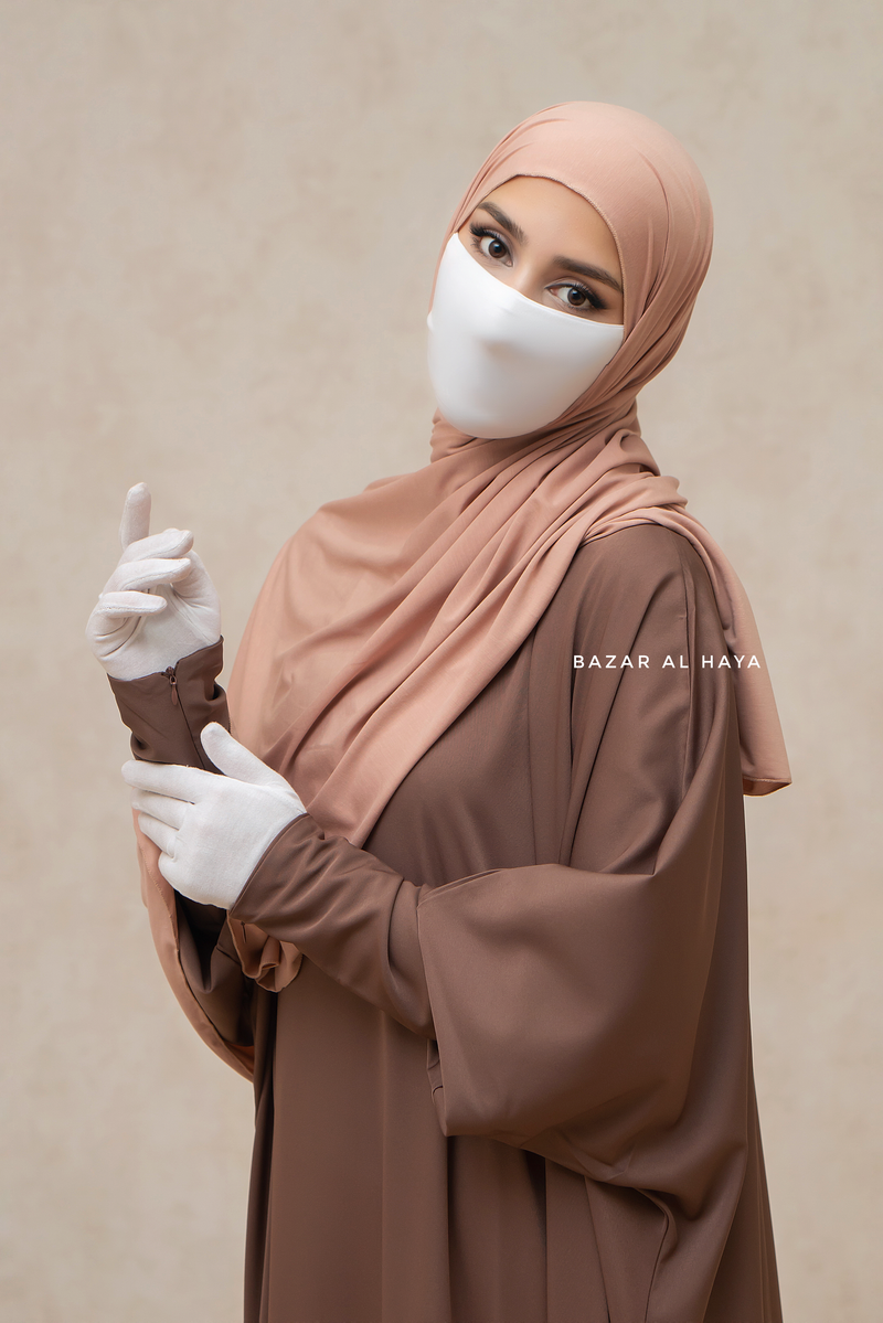 Badra Chocolate Butterfly Abaya With Flair Bottom & Zipper Sleeves - Silk Crepe