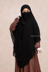 Black Pari Two Layered Diamond Khimar - Crepe Chiffon