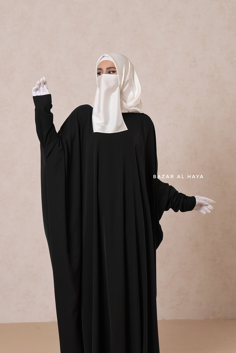 Black Faraasha Butterfly Wide Abaya - Silk Crepe