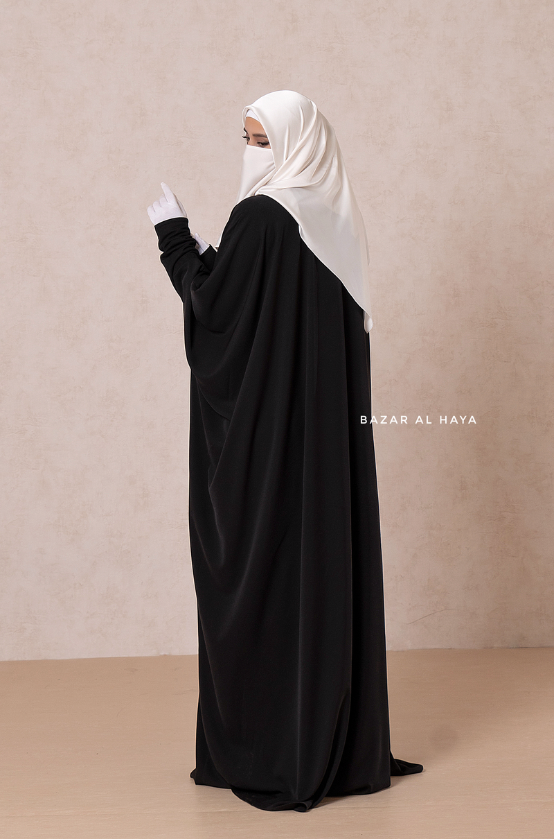 Black Faraasha Butterfly Wide Abaya - Silk Crepe