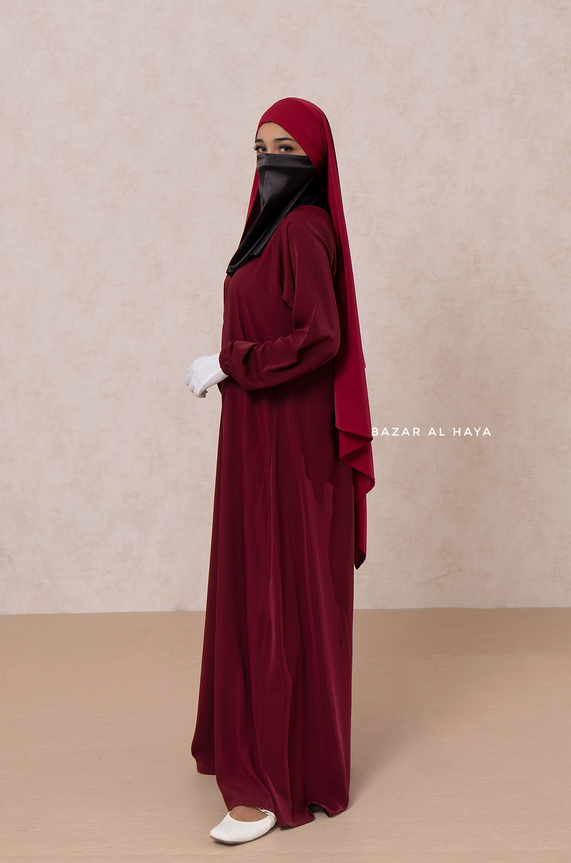 Maroon Salam 2 Abaya - Comfy Style Front Zipper - Nida