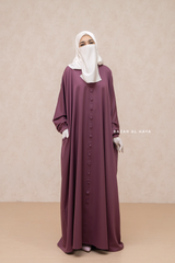 Mauve Safa Loose - Fit Abaya With Button Front - Silk Crepe