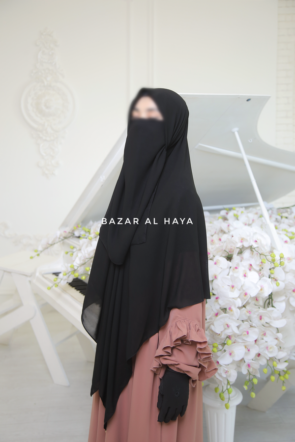 Black Square Scarf With Half Niqab Set - Super Breathable - Quality