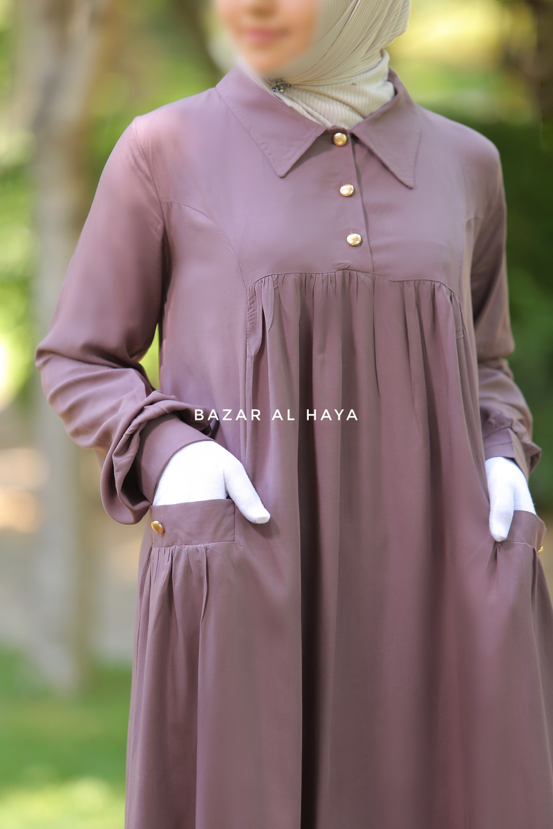 Layla Coffee Abaya - 100% Cotton Summer Relaxed Fit Dress With Pockets