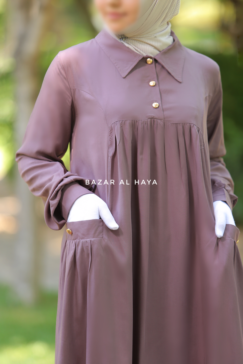 Layla Coffee Abaya Dress 100% Cotton Summer Relaxed Fit Dress With Pockets