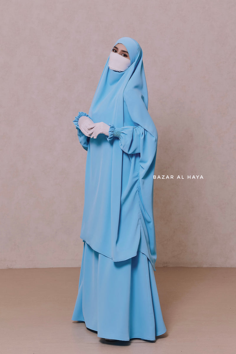 Baby Blue Hoor - Two Piece Jilbab With Skirt- Long & Loose