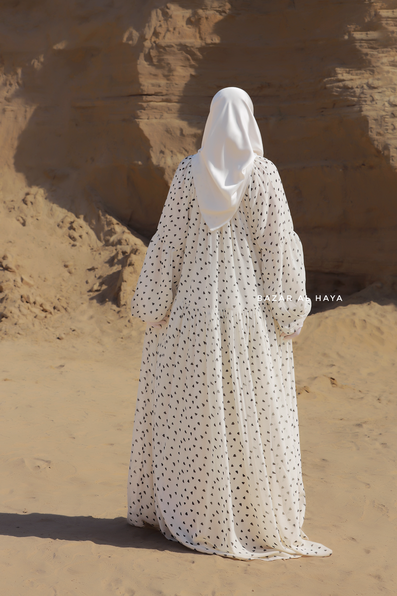 Amira White Chiffon Abaya Dress With Puff Sleeves - Double Layer XXL Amira White Chiffon Abaya Dress With Puff Sleeves - Double Layer XXL