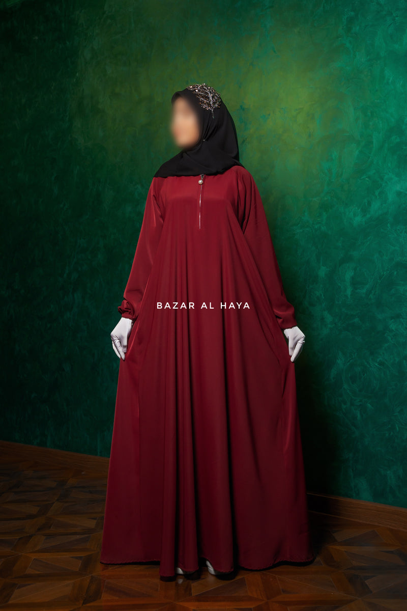 Salam 2 Abaya Maroon - Comfy Style Front Zipper - Nida