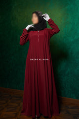 Salam 2 Abaya Maroon - Comfy Style Front Zipper - Nida