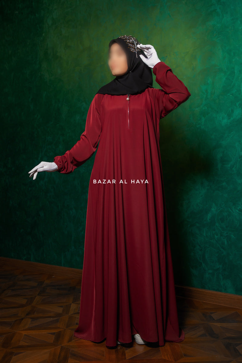 Salam 2 Abaya Maroon - Comfy Style Front Zipper - Nida