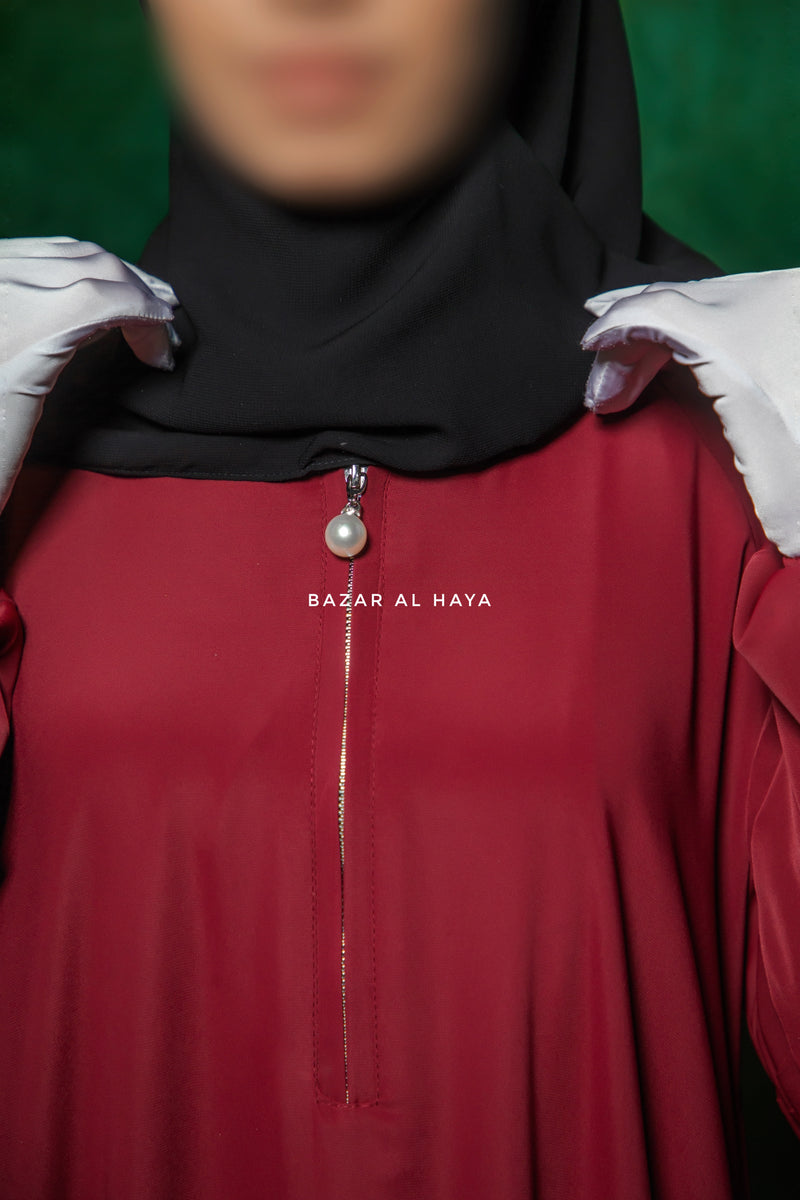 Salam 2 Abaya Maroon - Comfy Style Front Zipper - Nida