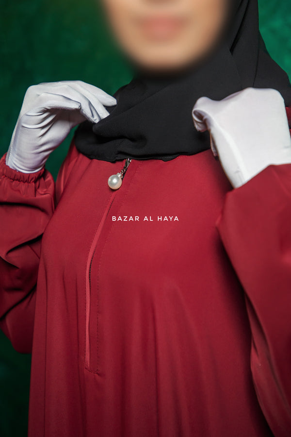 Salam 2 Abaya Maroon - Comfy Style Front Zipper - Nida