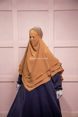 Aiza Latte Three Layered Diamond Khimar - Premium Stretch