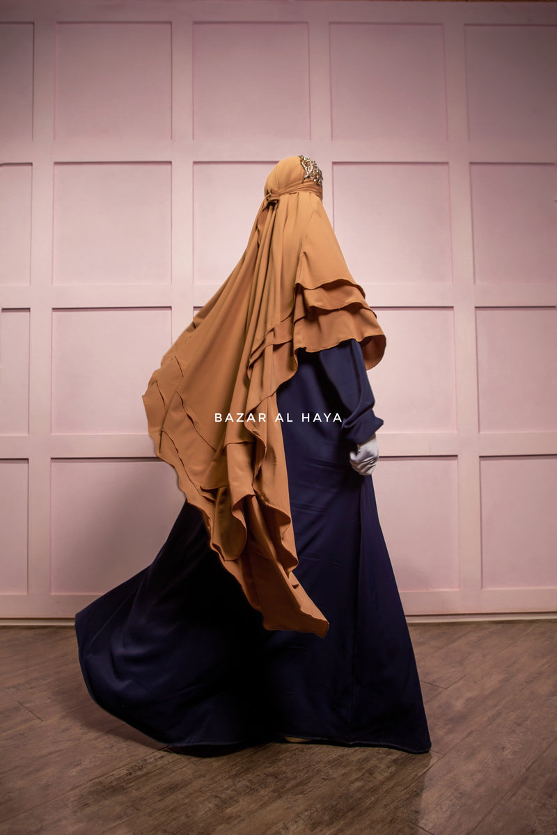 Aiza Latte Three Layered Diamond Khimar - Premium Stretch