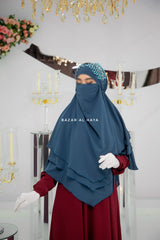 Spruce Blue Aiza Three Layered Diamond Khimar - Premium Stretch