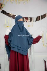 Spruce Blue Aiza Three Layered Diamond Khimar - Premium Stretch