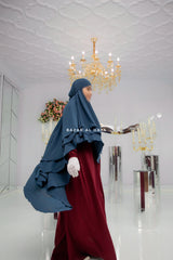 Spruce Blue Aiza Three Layered Diamond Khimar - Premium Stretch