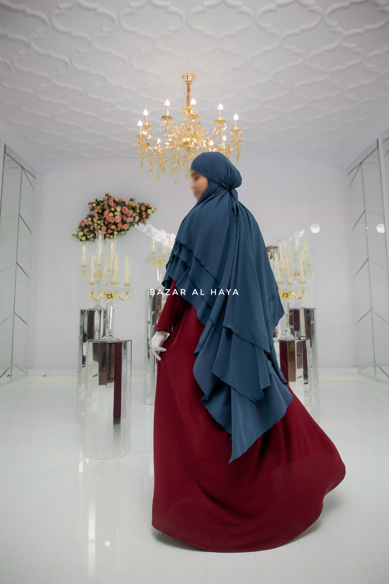 Spruce Blue Aiza Three Layered Diamond Khimar - Premium Stretch