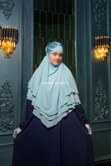 Baby Blue Aiza Three Layered Diamond Khimar - Premium Stretch