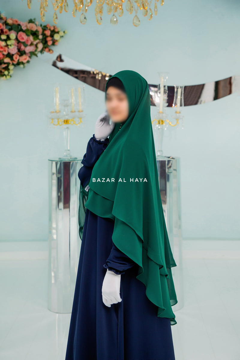 Emerald Green Two Layered Three -In- One Snap Scarf, Khimar, Cape - Super Soft