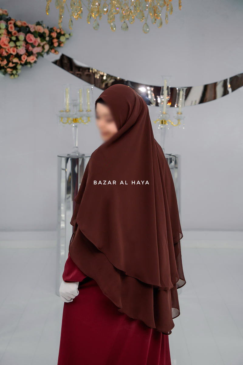 Brown Two Layered Snap Scarf, Khimar, Cape - Super Soft - 3 in 1