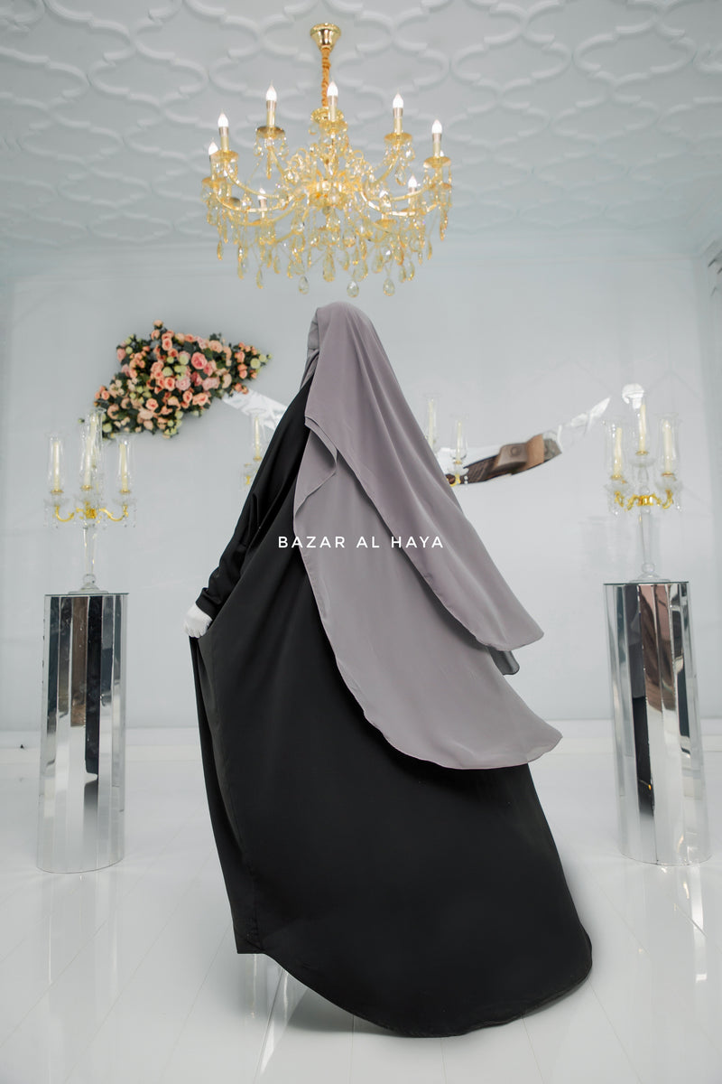 Flap Grey Two Layer Niqab - Wide - Super Breathable Veil