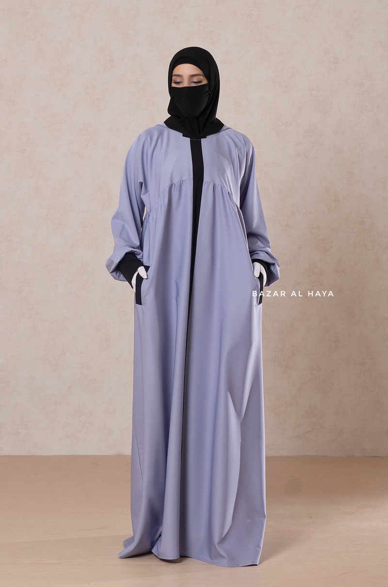 Kalina Lilac Hooded Abaya Dress With Pockets - Soft Crepe Cotton