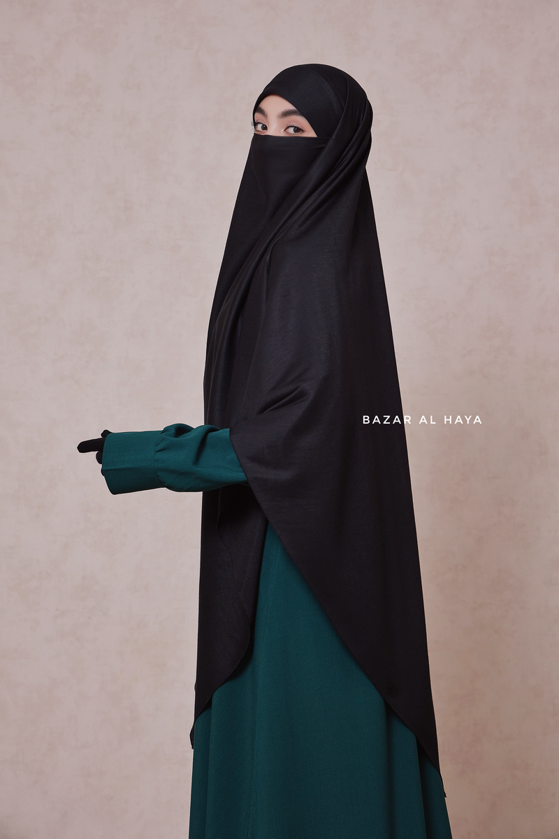 Black Eliza Long Triangle Diamond Khimar - Soft Cotton